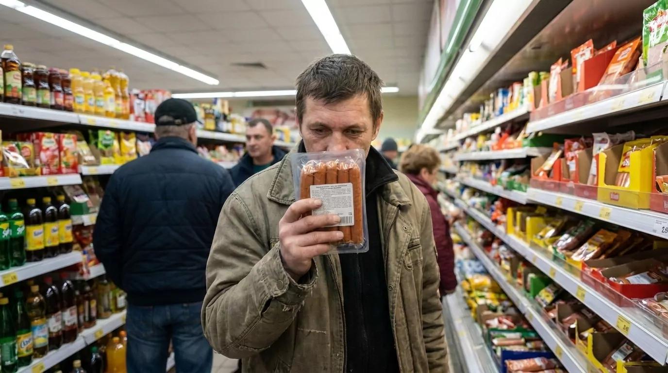 человек читает состав продукта на упаковке в магазине
